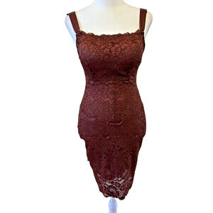 Free People We Are Hah Hot As Hell Brown Stretch Lace Bodycon Dress Size S
